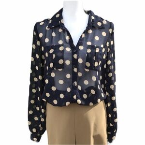 Navy Polka Dot Blouse Sheer by Sans Souci